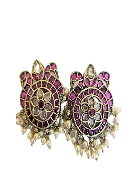 Stud earrings ruby and silver