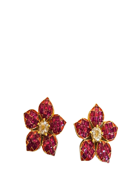 Stud Earrings Ruby Flower