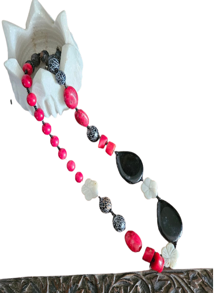 Onyx and coral necklace