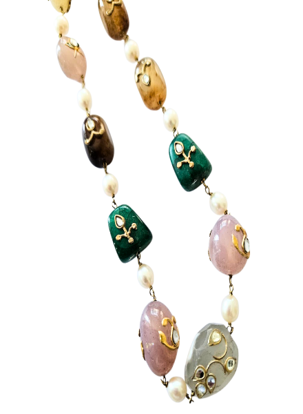 Multi Gemstone linked chain necklace