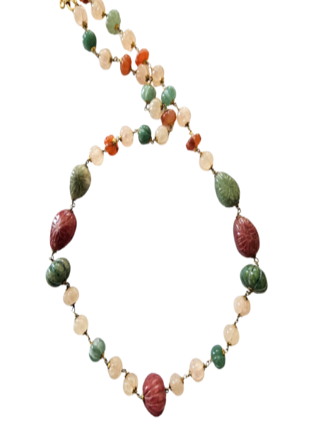 Carved Jade & aventurine linked chain necklace