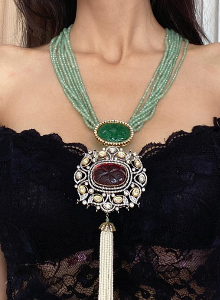 Antique jade and Ruby tassel necklace