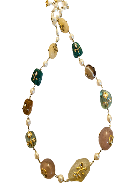 Multi Gemstone linked chain necklace