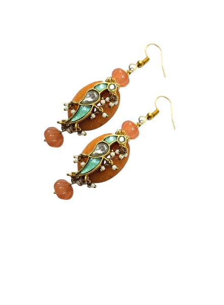 Earrings orange quartz bird