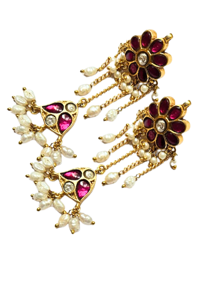Earrings ruby with gold chain