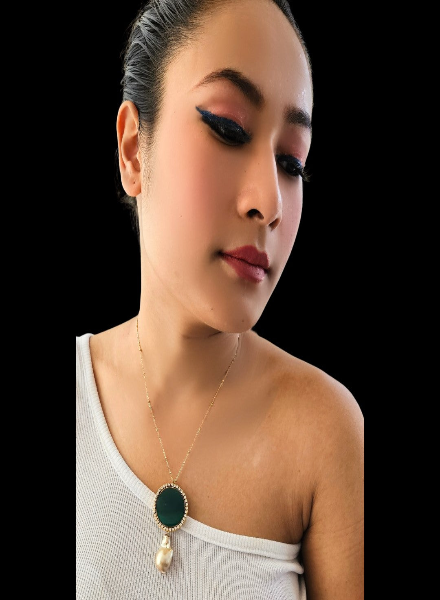 Green Onyx and baroque pure silver pendant