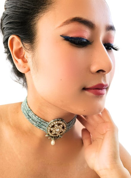 Choker light blue agate with kundan