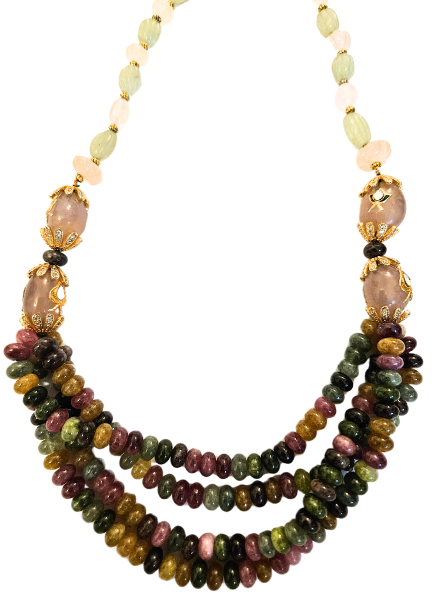 Tourmaline & rose quartz multi string necklace