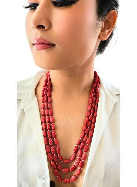 Carved red jade necklace