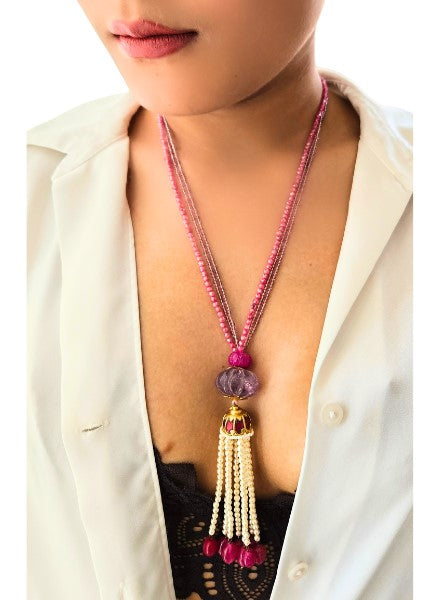 Amethyst & Ruby tassel necklace