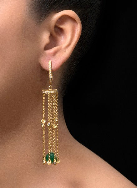 Green and gold chain earrings