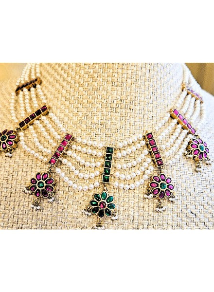 Delicate pearl & kundan drop necklace