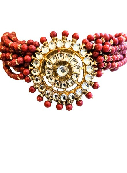 Multi string coral kundan choker