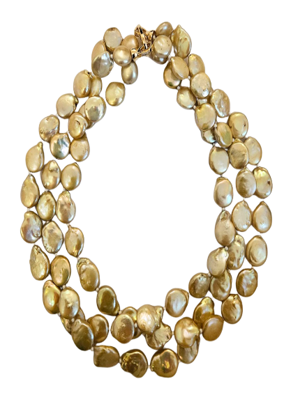 Champagne coin pearl multi string