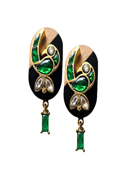 Dual colour wooden bird earrings