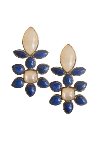 Moonstone & lapiz flower earrings