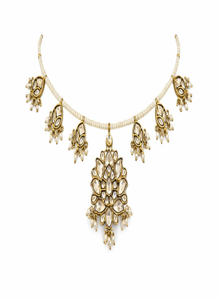 Festive white Kundan necklace