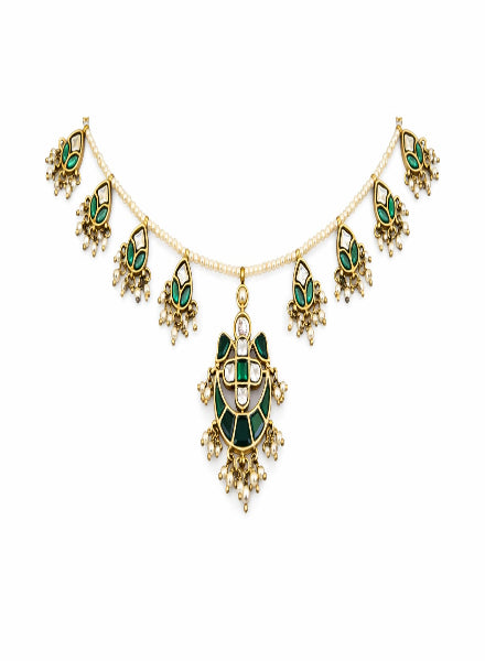 Festive green Kundan necklace