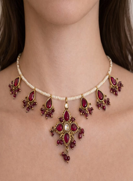 Festive ruby drop necklace