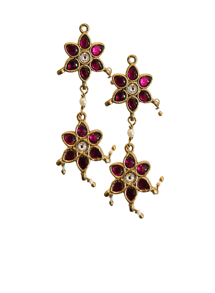 Ruby flower kundan earrings