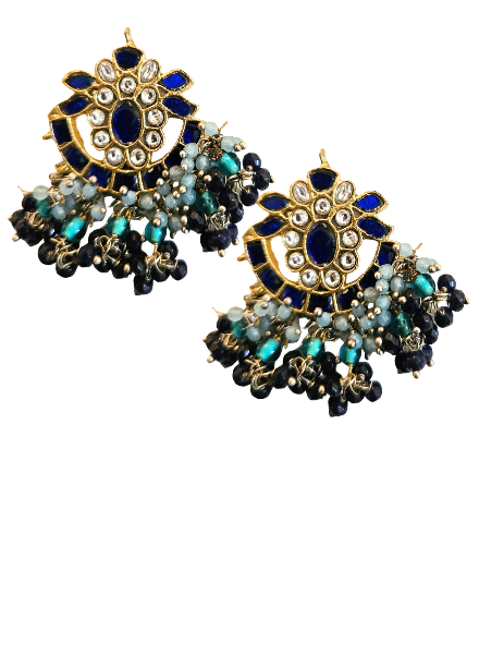 Blue kundan flower earrings