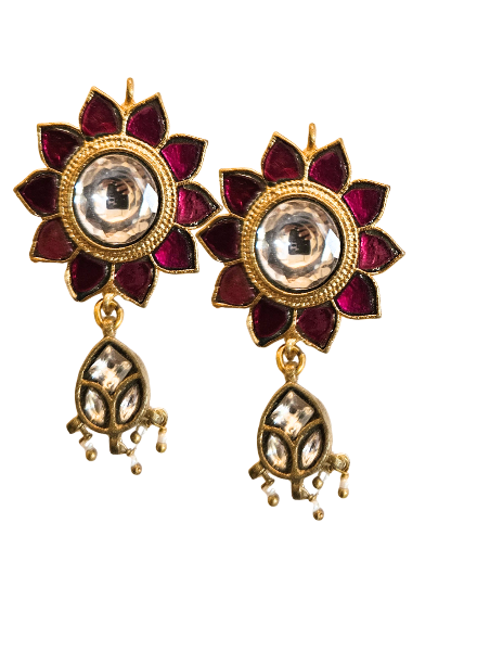 Ruby flower kundan earrings