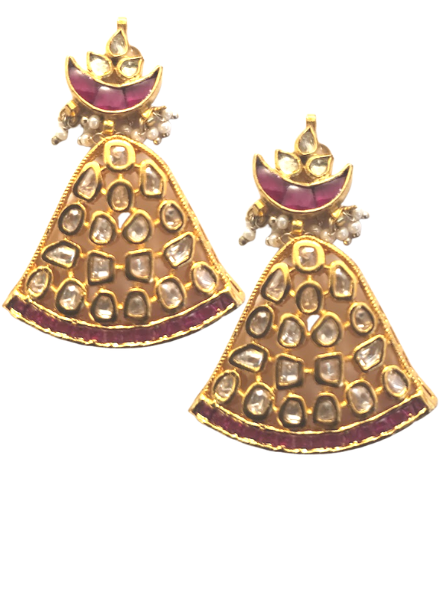 Kundan earrings with ruby crescent