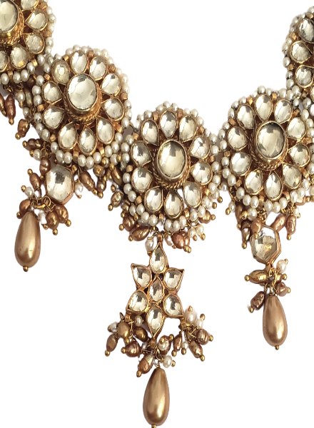 Kundan Necklace Earring with gold pearl