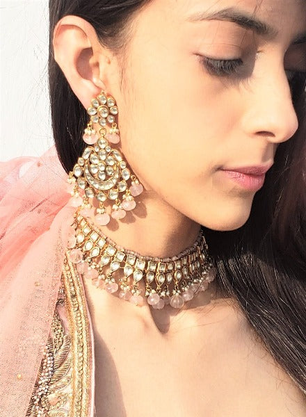 Kundan choker with rose quartz Earring
