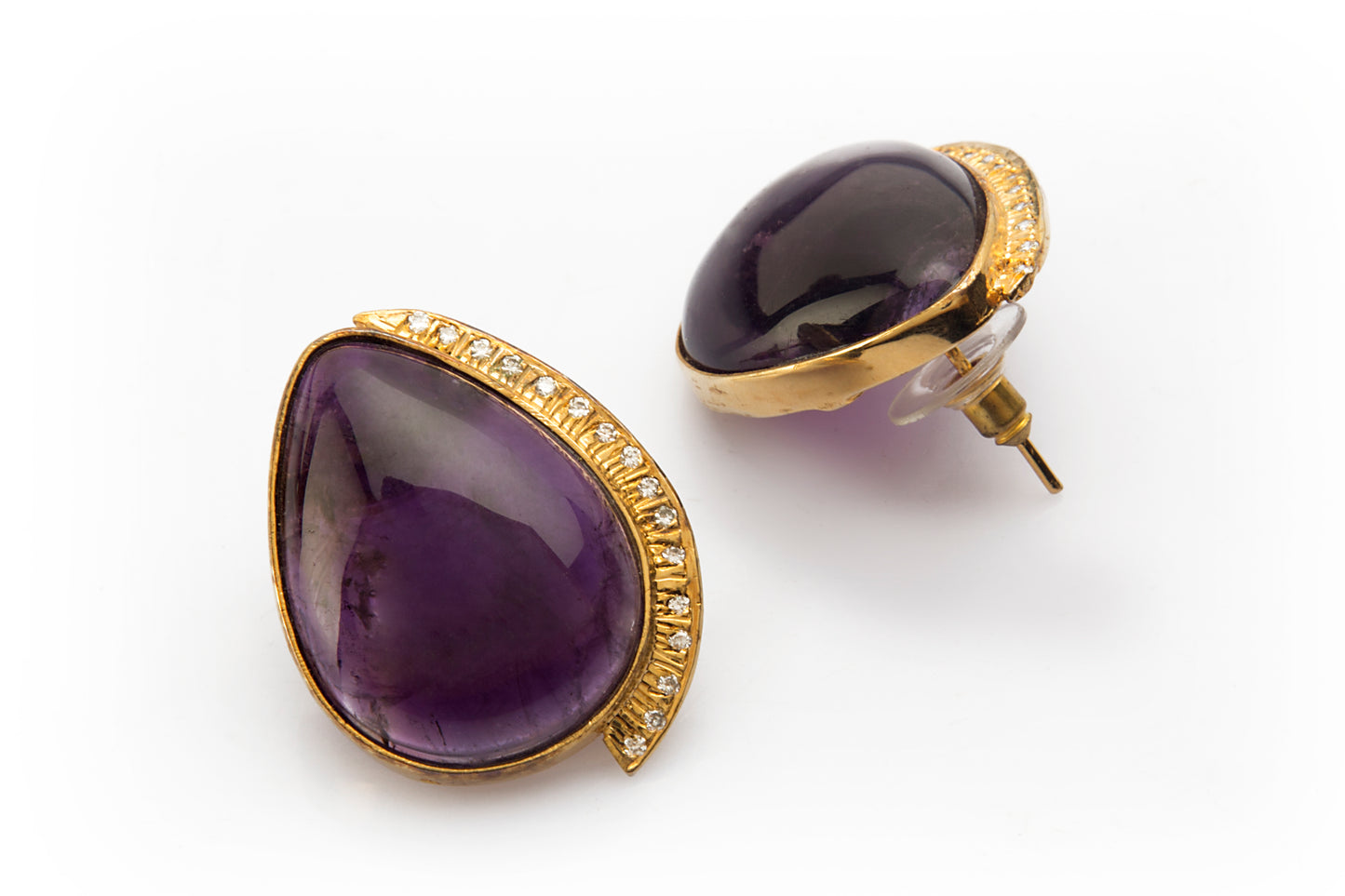 Pear drop amethyst & zirconia earrings in pure silver