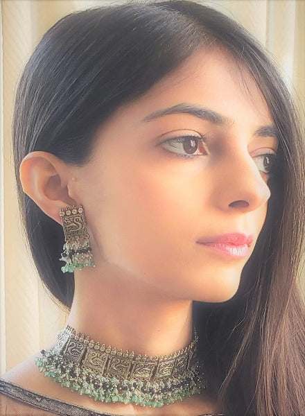 Silver bird choker and earrings