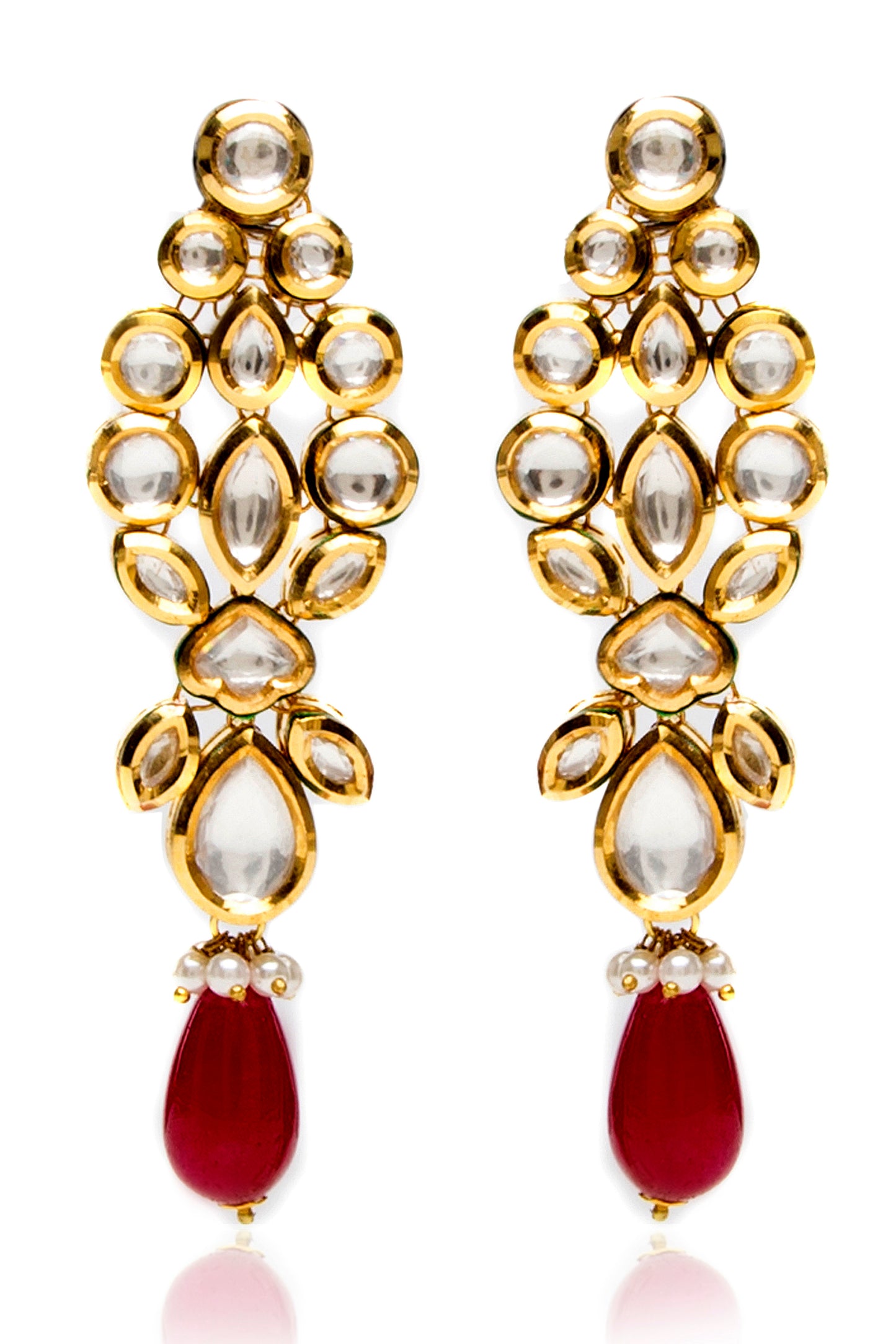 Kundan flower earrings with ruby drop