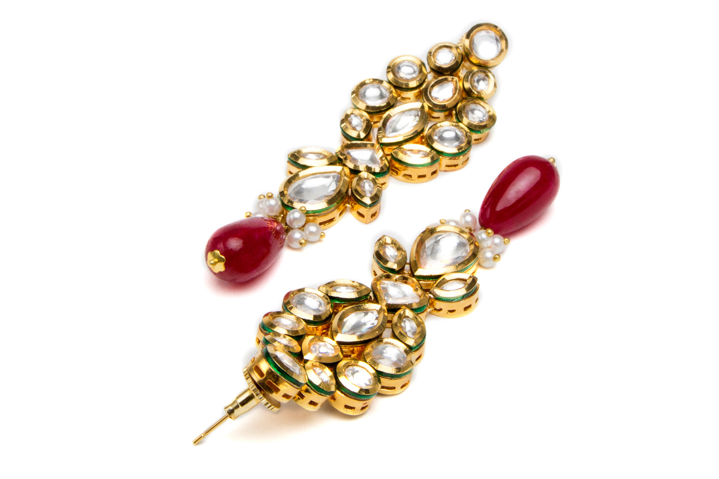 Kundan flower earrings with ruby drop