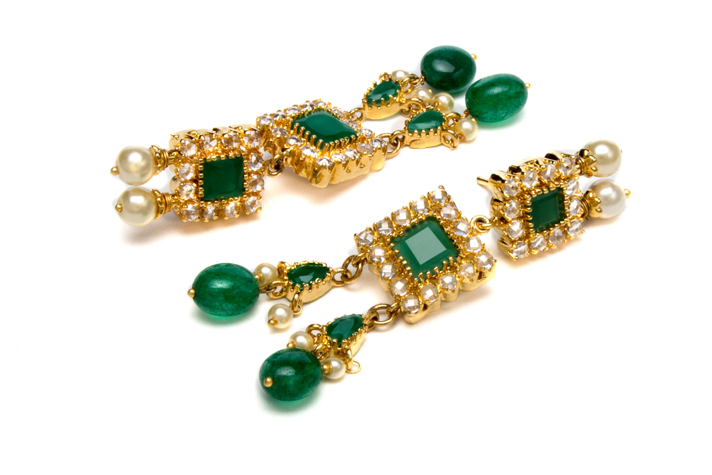 Gold tone emerald drop earrings