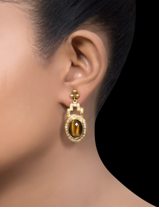 Tiger eye cabachon pure silver earrings