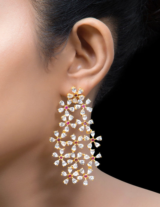Floral cluster zirconia flower silver earring