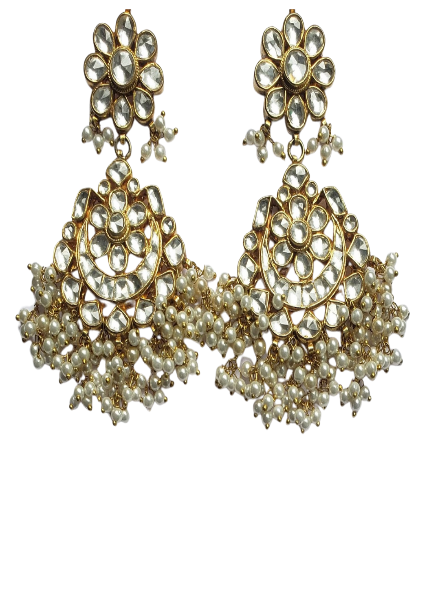 white kundan earrings
