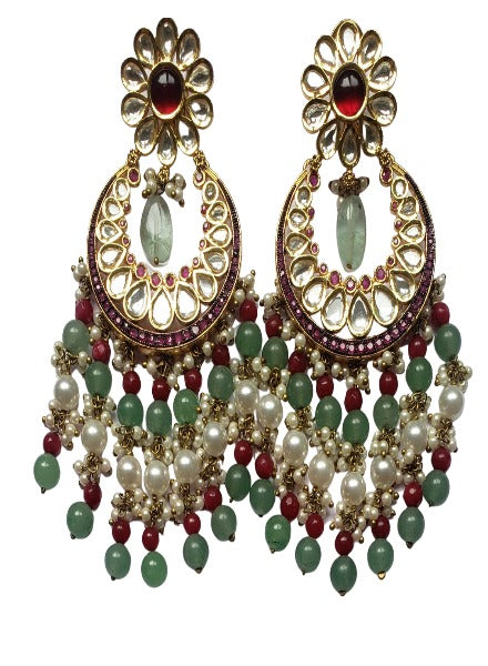 Ruby & aventurine Chandbali earrings