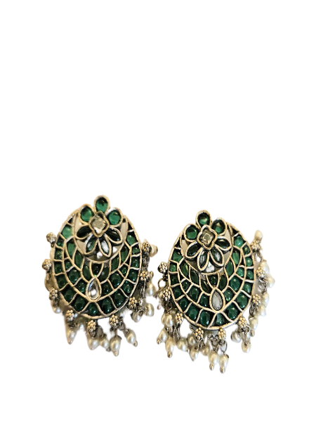 Stud earrings green onyx & silver