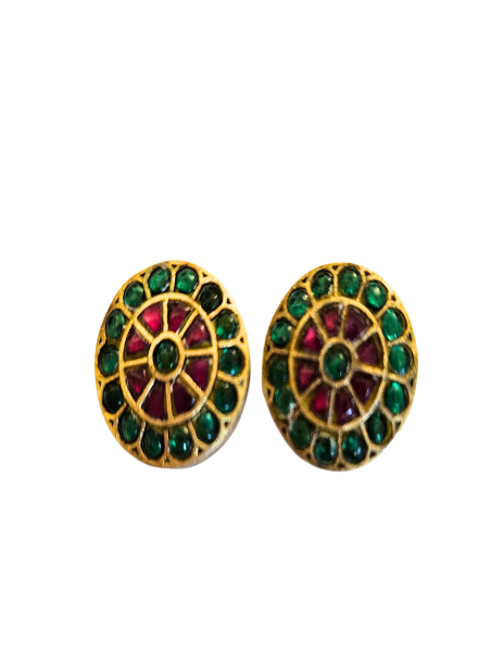 Studs green onyx & ruby