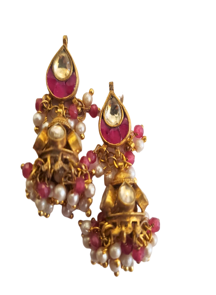 Ruby Kundan Jhumki Earrings