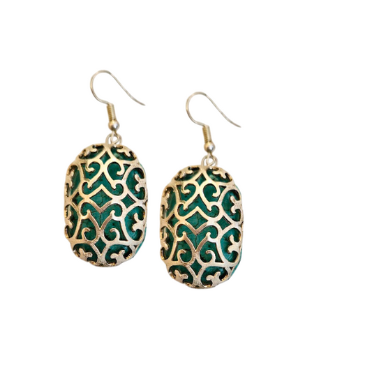 Turquoise and pure silver filigree earrings