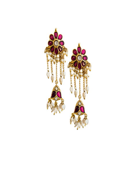 Earrings ruby with gold chain