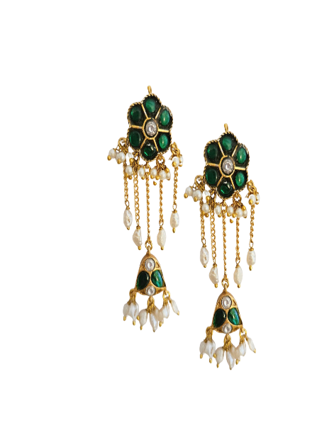 Earrings green onyx with gold chain