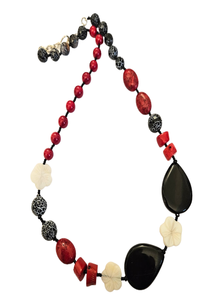 Onyx and coral necklace