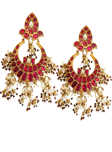 Antique ruby Chandbali earrings