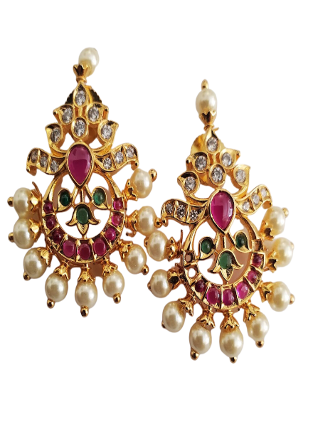 Ruby Kundan Crescent Earrings