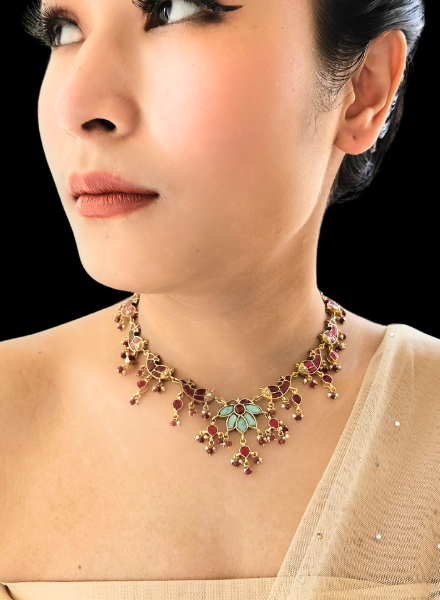 Kundan and ruby fish necklace