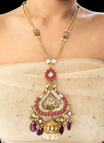 Ruby kundan jhumki pendant