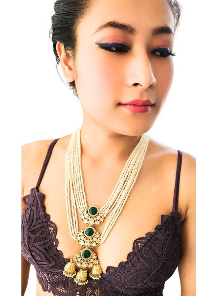 Multi string pearl and onyx necklace